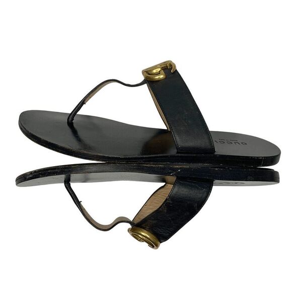 Gucci Marmont GG Thong Sandals EU 36 US 6 Black Flat Flip Flop Slide Interlock - Picture 5 of 12